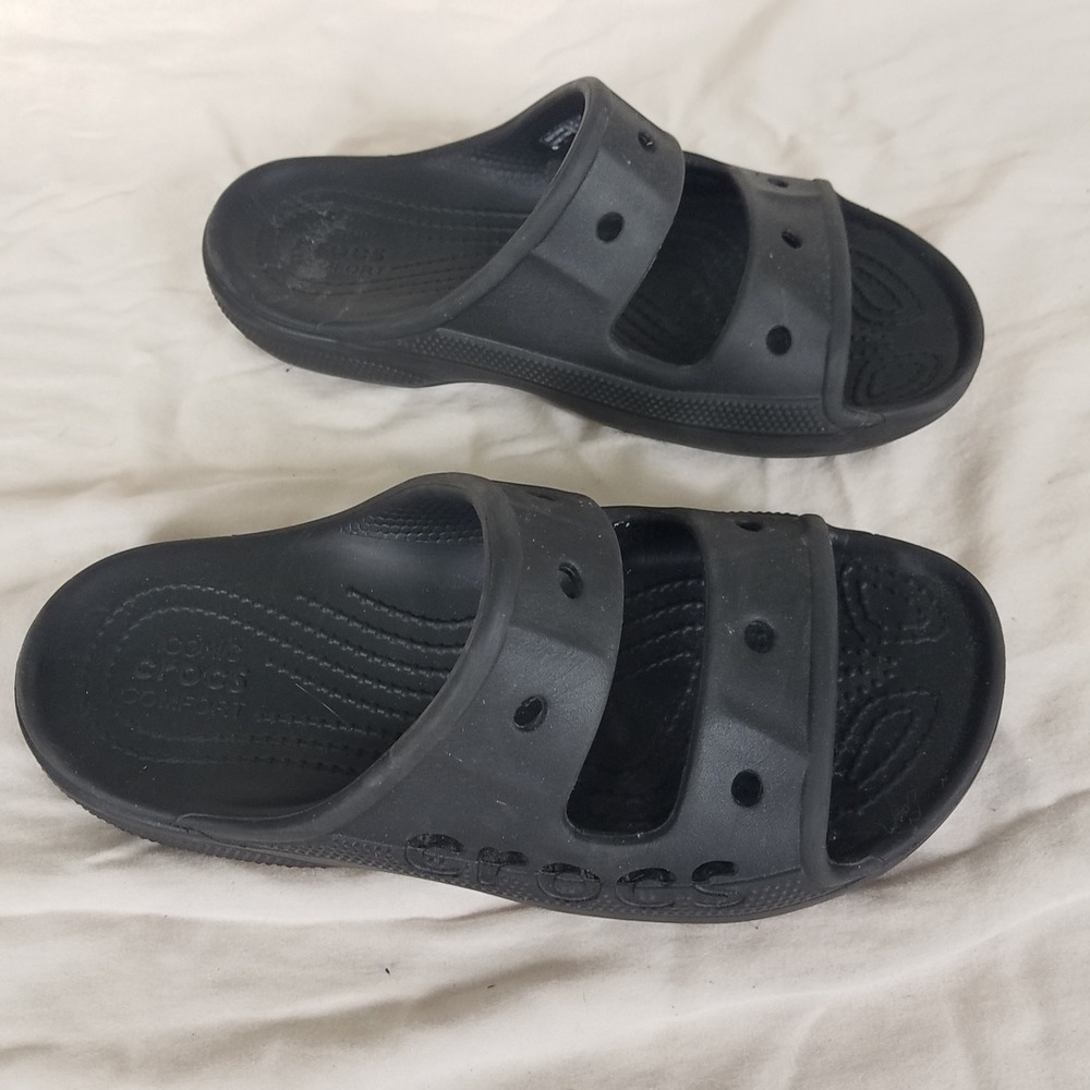 Crocs Classic Slide Sandals Mens 5 Womens 7 Black Good Double Strap Slip On